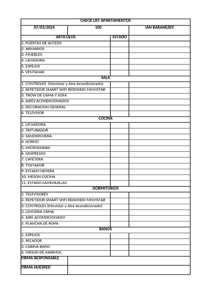 Formato Check List Apartamentos | PDF