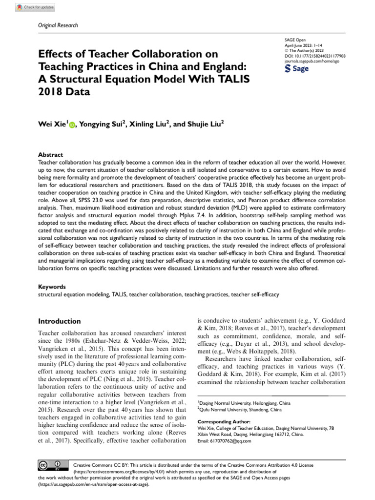 Xie Et Al 2023 Effects of Teacher Collaboration On Teaching Practices ...
