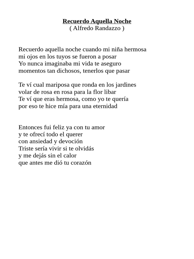 Recuerdo Aquella Noche (Letra) | PDF