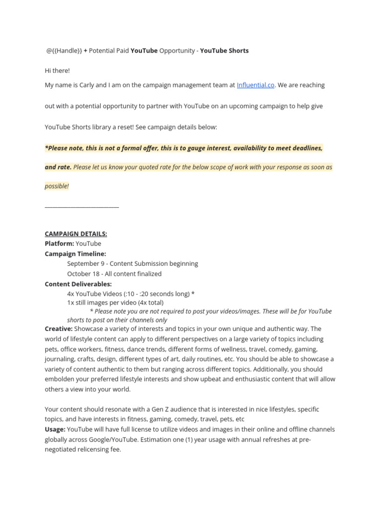 YouTube Creative Shorts PR Template | PDF | You Tube | Fashion