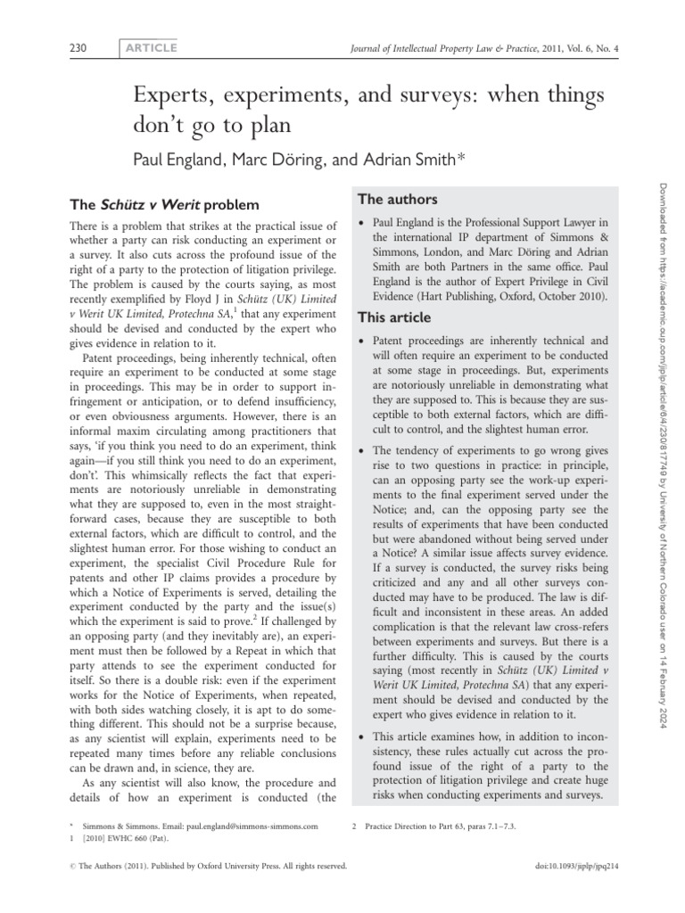 Litigation Risks of Expert Experiments | PDF | Experiment | Discovery (Law)