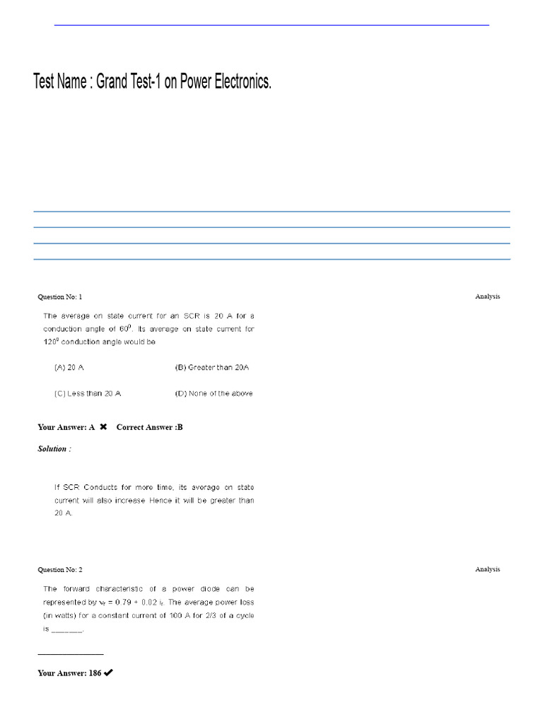 Power Electronics Grand Test Analysis | PDF