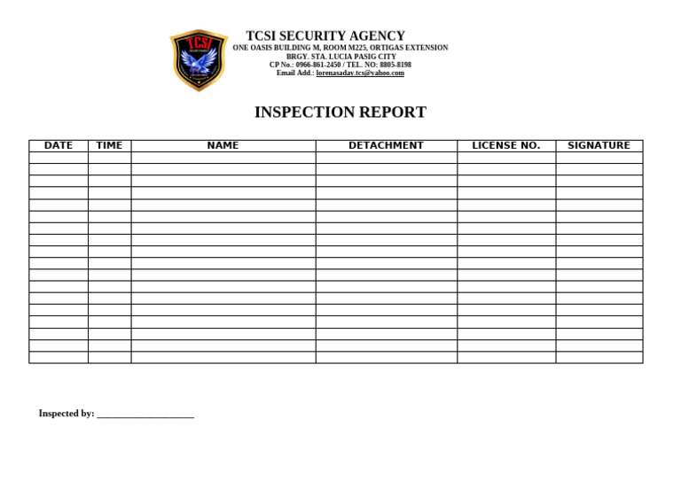 Security Inspection Report Form | PDF