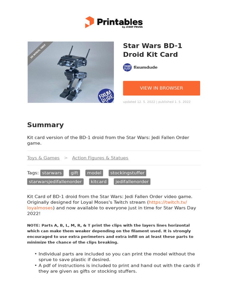 BD-1 Droid Kit Card for Star Wars Fans | PDF
