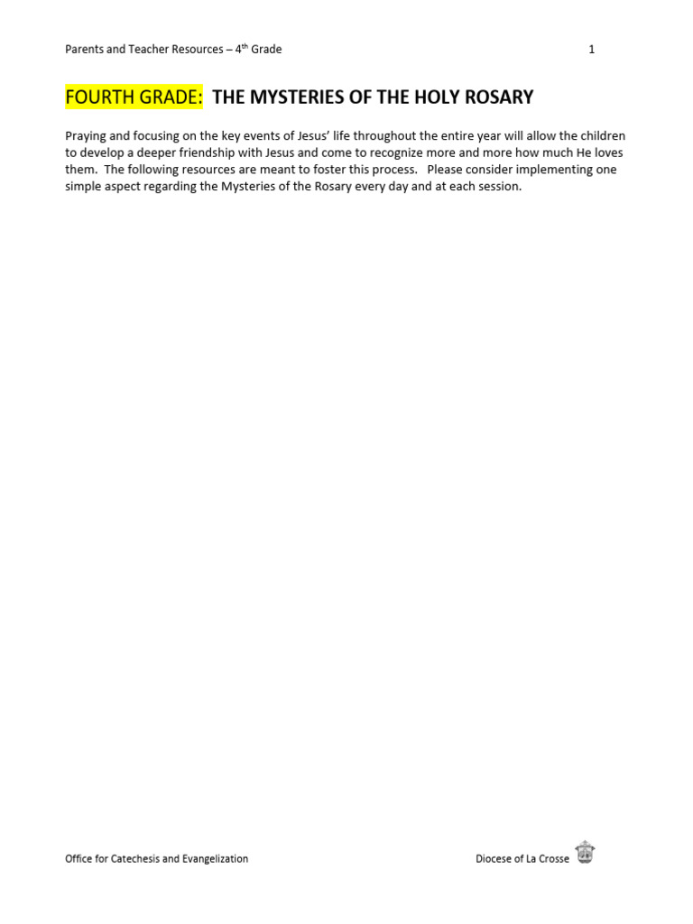 4th Grade Rosary Mysteries Guide | PDF | Rosary | Mary, Mother Of Jesus