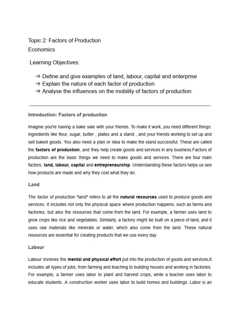 Topic 2 - Factors of Production | PDF | Factors Of Production | Capital ...