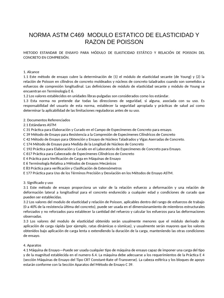 Norma ASTM C469: Módulo de Elasticidad y Poisson | PDF | Deformación ...
