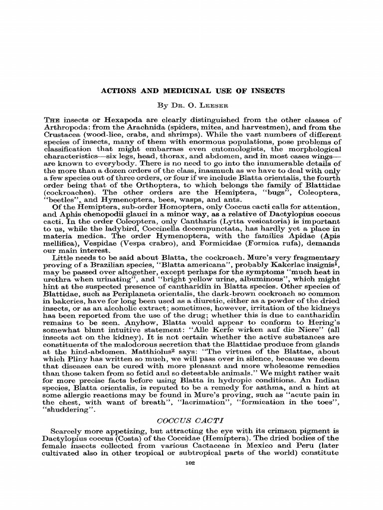 Actions and Medicinal Use of Insects | PDF