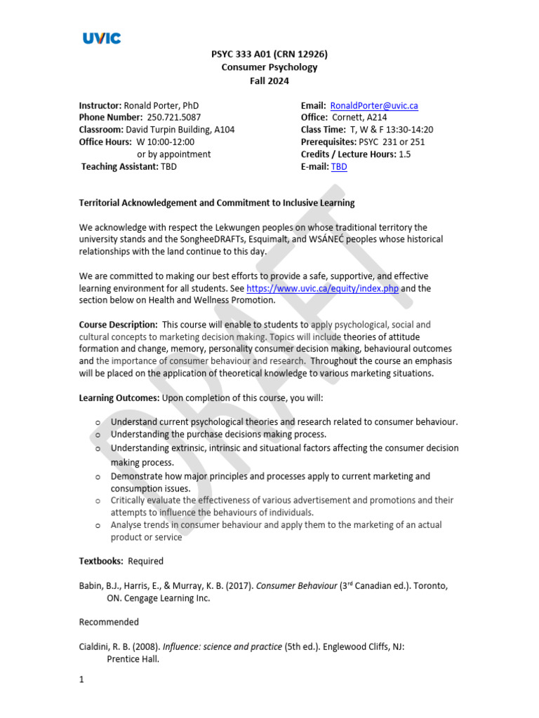 PSYC 333: Consumer Psychology Course | PDF | Behavior | Consumer Behaviour