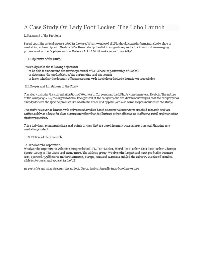 A Case Study On Lady Foot Locker PDF Nike Shoe