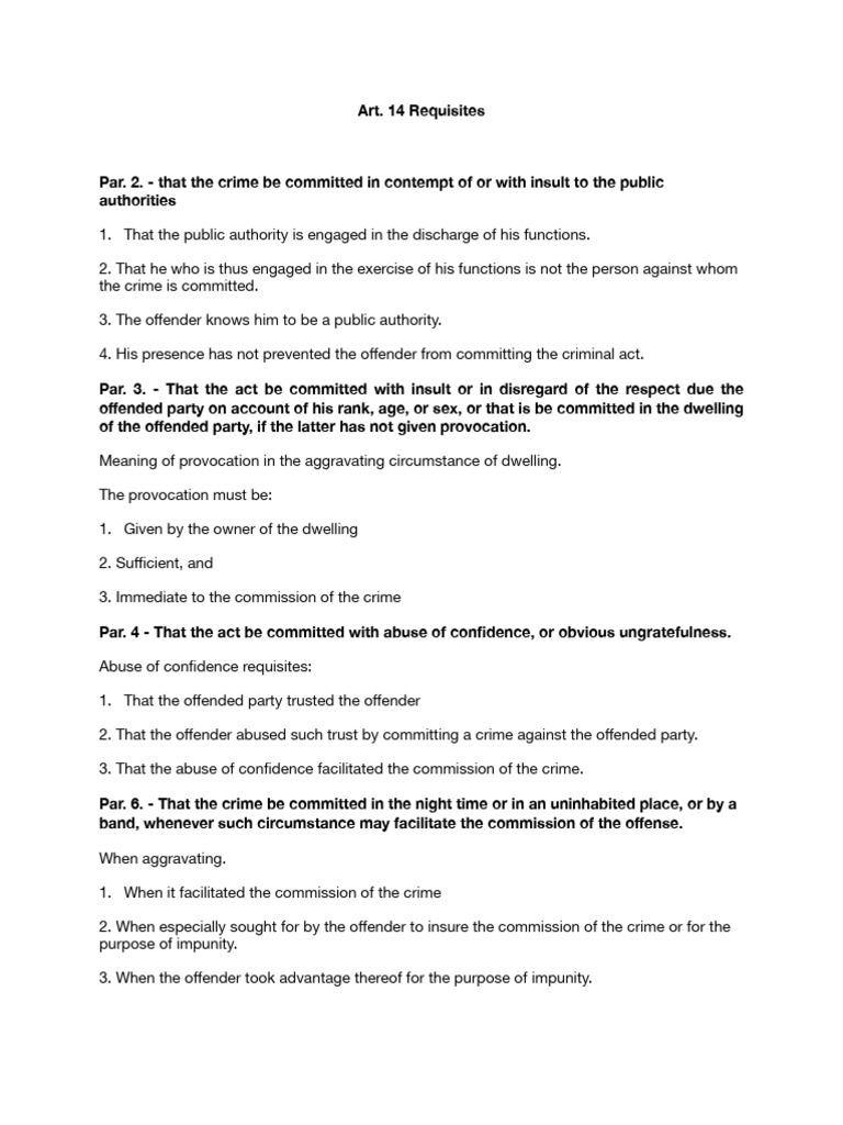 Art 14. Requisites | PDF | Crimes | Crime & Violence