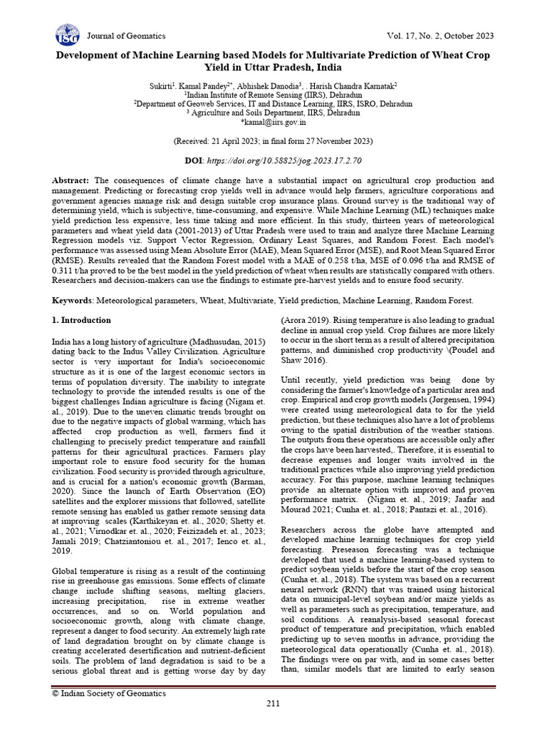 Machine Learning for Wheat Yield Prediction | PDF | Mean Squared Error ...