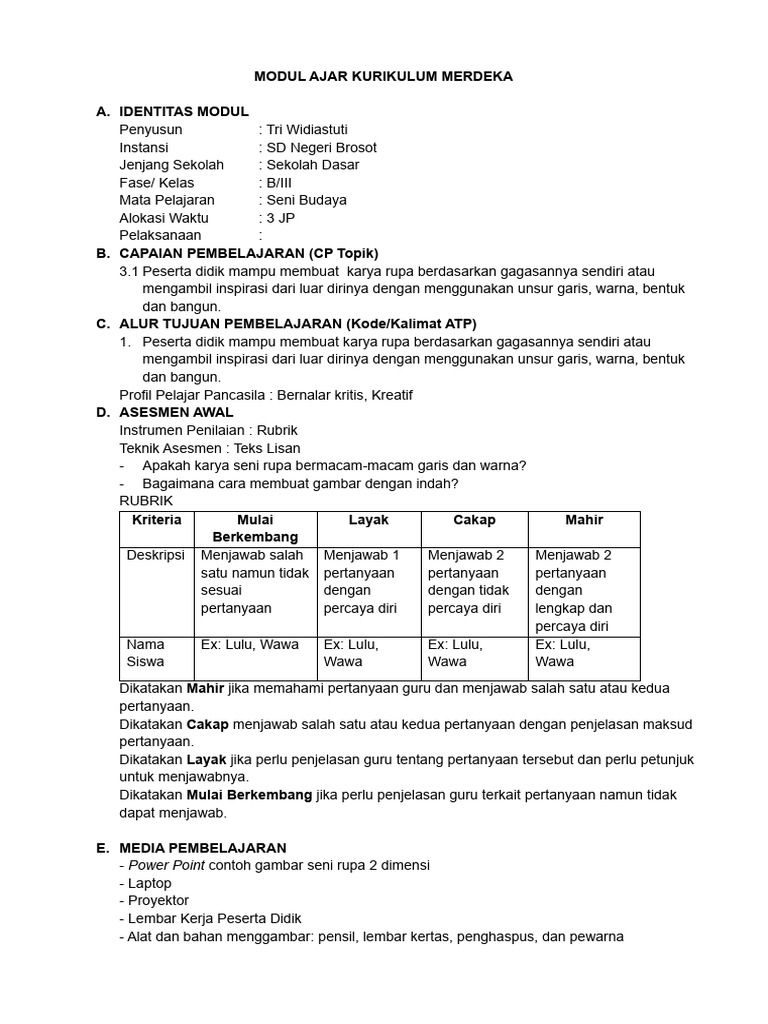 Modul Ajar Seni Rupa Kelas 3 SD | PDF