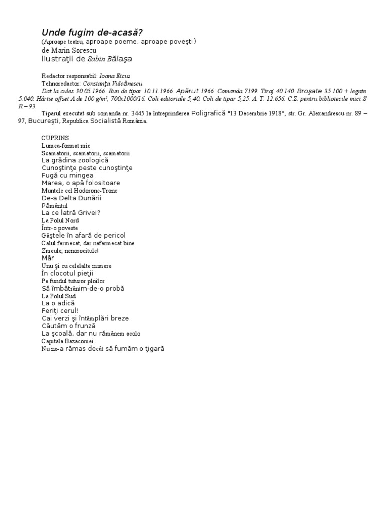 Unde Fugim de Acasa de Marin Sorescu