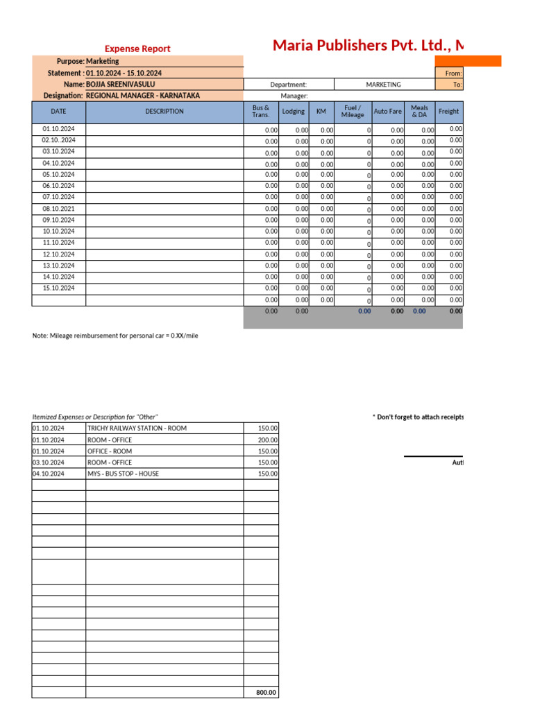 Reports & Expense Report Format | PDF | Wheeled Vehicles | Fuels
