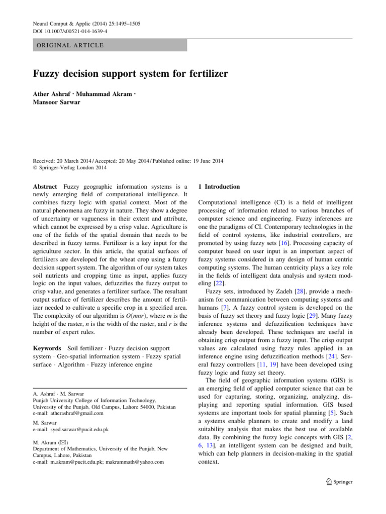 Fuzzy Decision Support for Fertilizer Use | PDF | Fuzzy Logic | Fertilizer