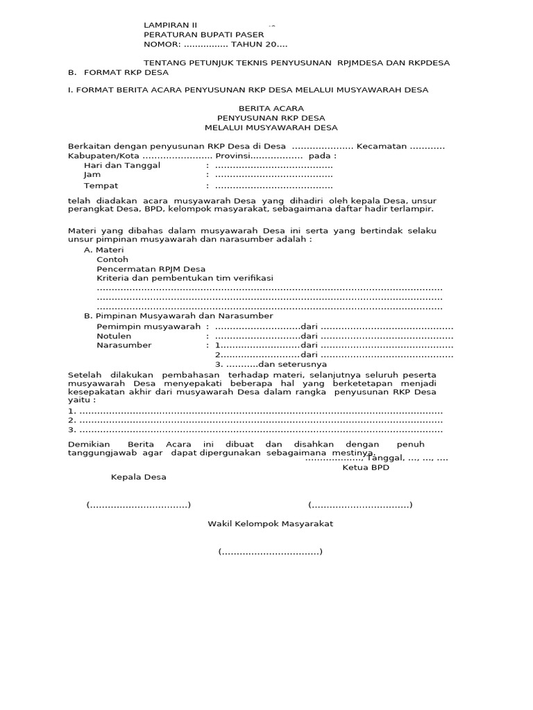 Lampiran B Perbup Juknis RPJMDesa Dan RKPDesa 2020 | PDF