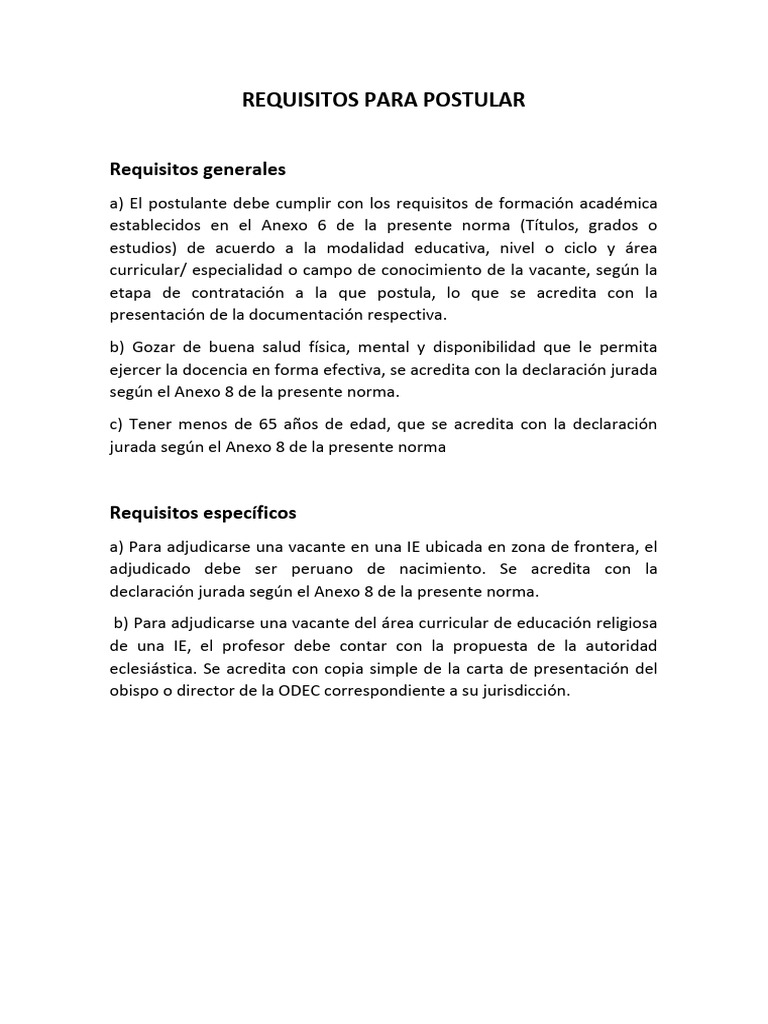 Requisitos para Postular | PDF
