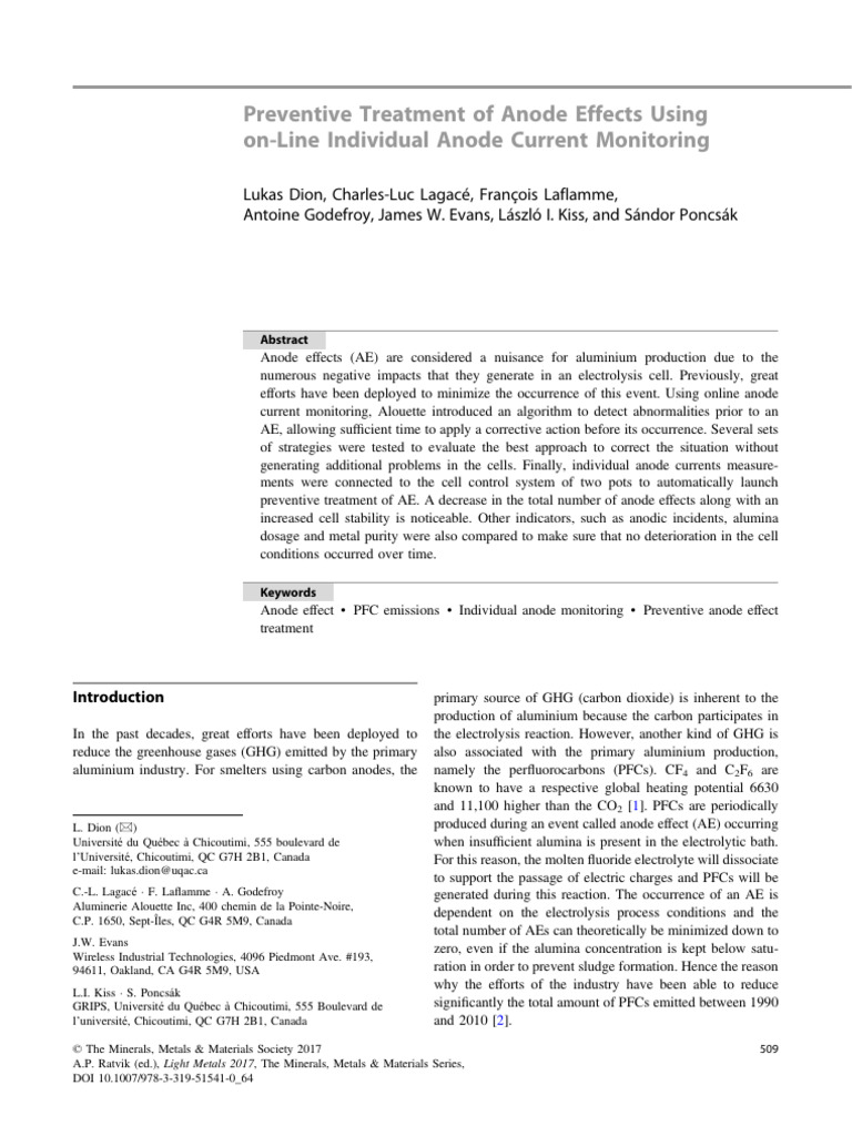 Dion2017 - Preventive Treatment of Anode Effects Using On-Line ...