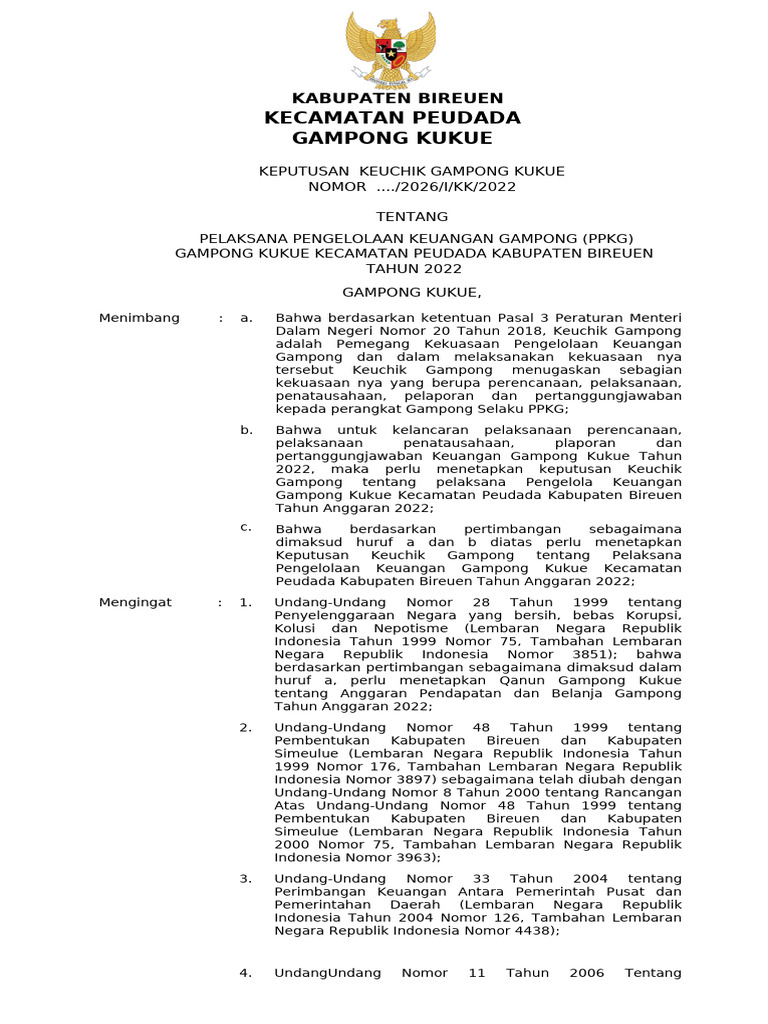 Pengelolaan Keuangan Gampong Kukue 2022 | PDF