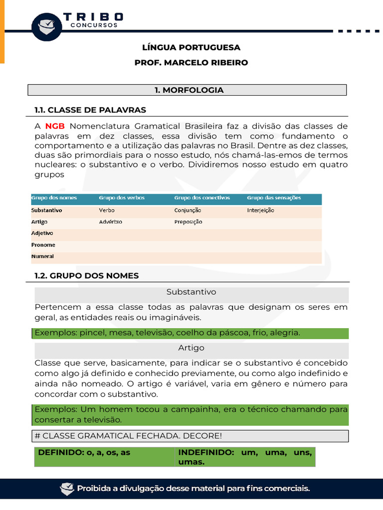 Exemplos de Morfologia na Língua Portuguesa | PDF | Pronome | Adjetivo