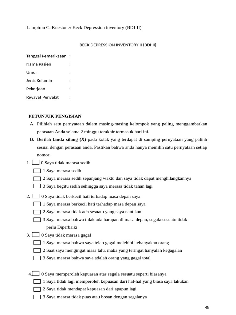 Kuesioner Beck Depression Inventory II | PDF | Gaya Hidup