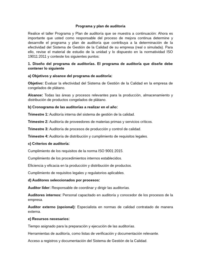 Programa y plan de auditoria | PDF | Auditoría | Sistema de manejo de ...