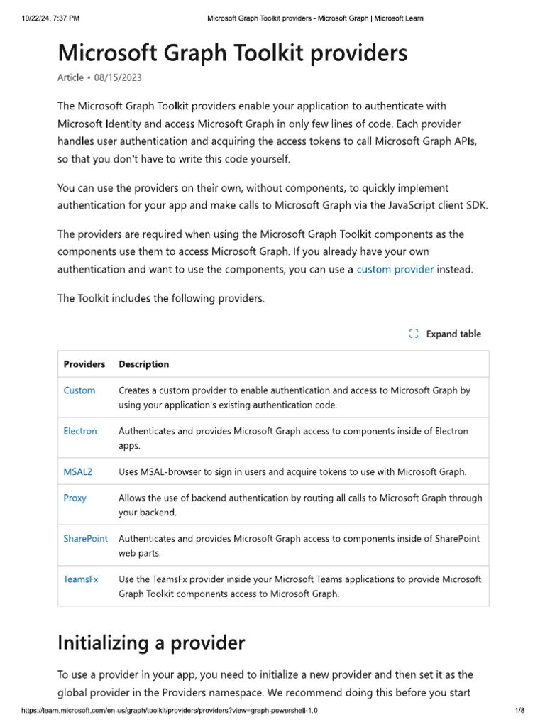 Microsoft Graph Toolkit Providers | PDF