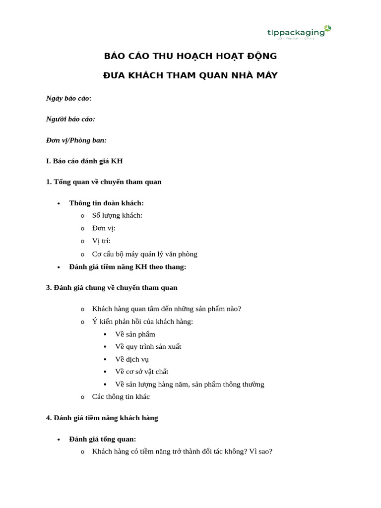 Báo Cáo Thu Ho CH Ho T Đ NG Đưa Khách Tham Quan Nhà Máy | PDF