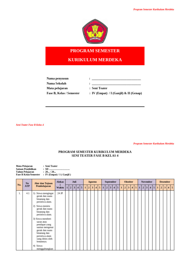 Program Semester Seni Teater SD | PDF