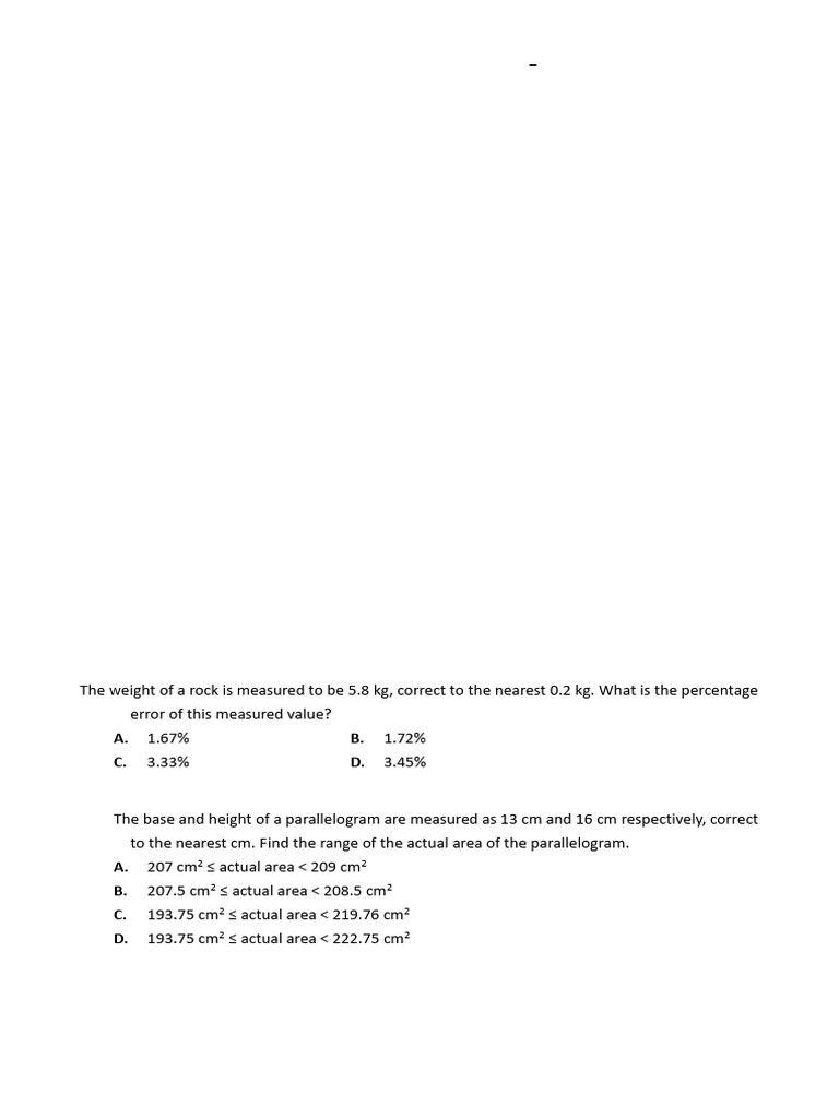 Good Hope School - 16 21 2A Ch.6 Errors in Measurement MC | PDF | Area ...