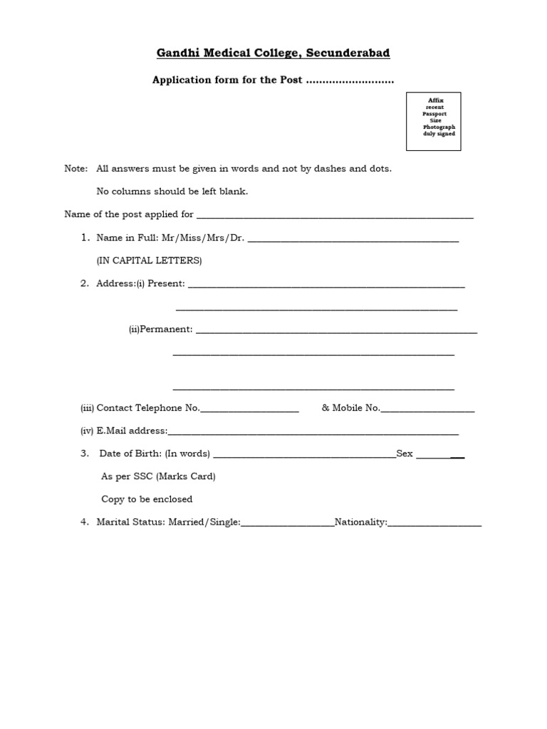 Gandhi Medical College Application Form | PDF | Justice | Crime & Violence