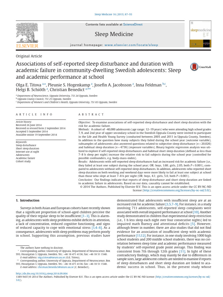 Sleep Disturbance and Academic Failure in Teens | PDF | Sleep | Cohort ...