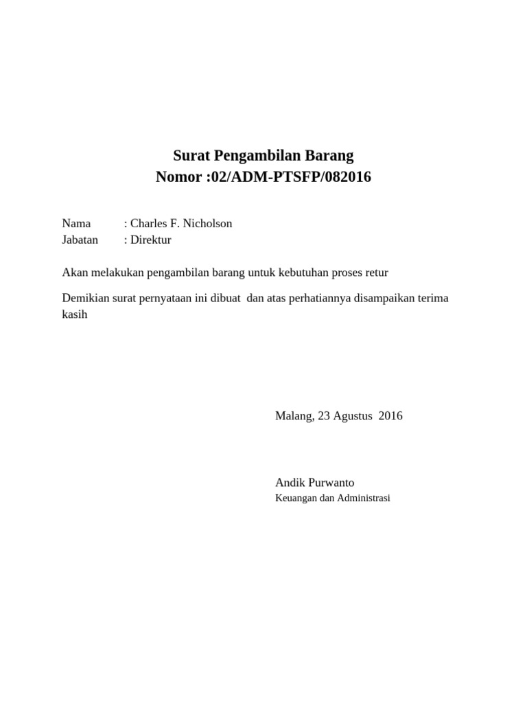 Surat Tugas Pengambilan Barang | PDF
