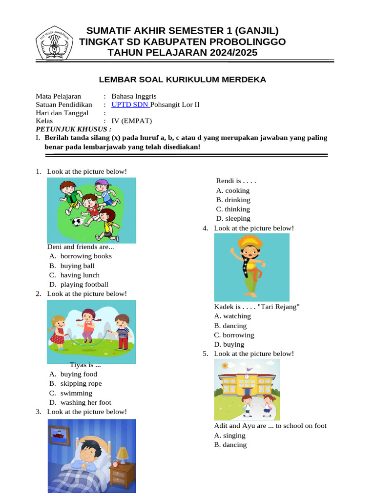 STS 1 Kelas IV - Bahasa Inggris | PDF | Language Arts & Discipline
