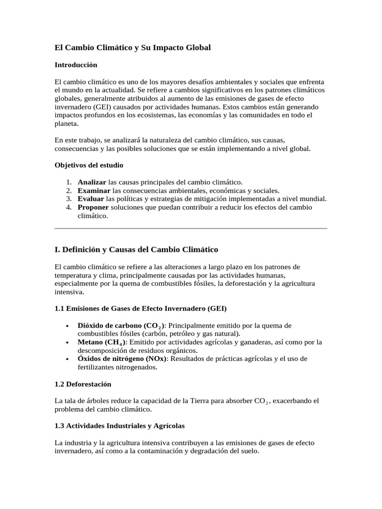 El Cambio Climático y Su Impacto Global | PDF | Gases de efecto ...