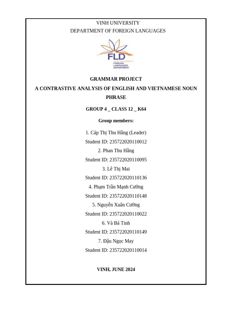 Contrastive Analysis of Noun Phrases | PDF | Noun | Adjective