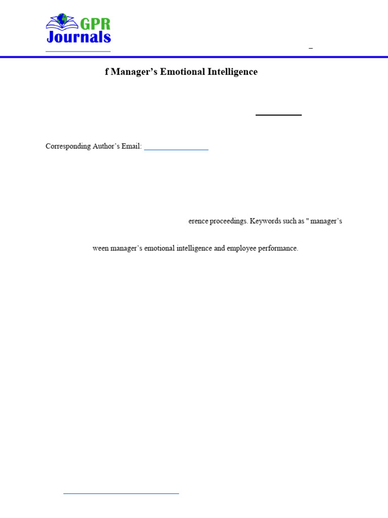 Effect of Manager's Emotional Intelligence On Employee Performance ...