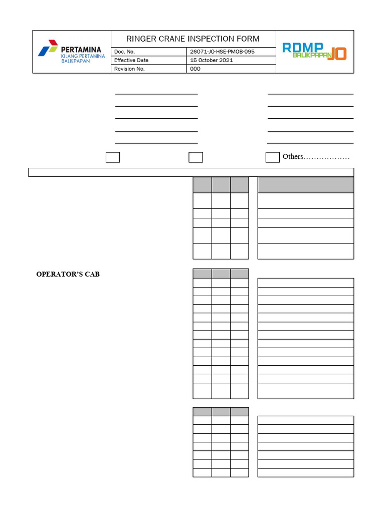 Ringer Crane Inspection Checklist | PDF | Crane (Machine) | Vehicles
