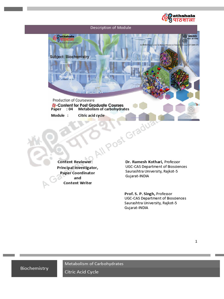 Revised Moduel 10 Citric Acid Cycle | PDF | Citric Acid Cycle | Chemistry