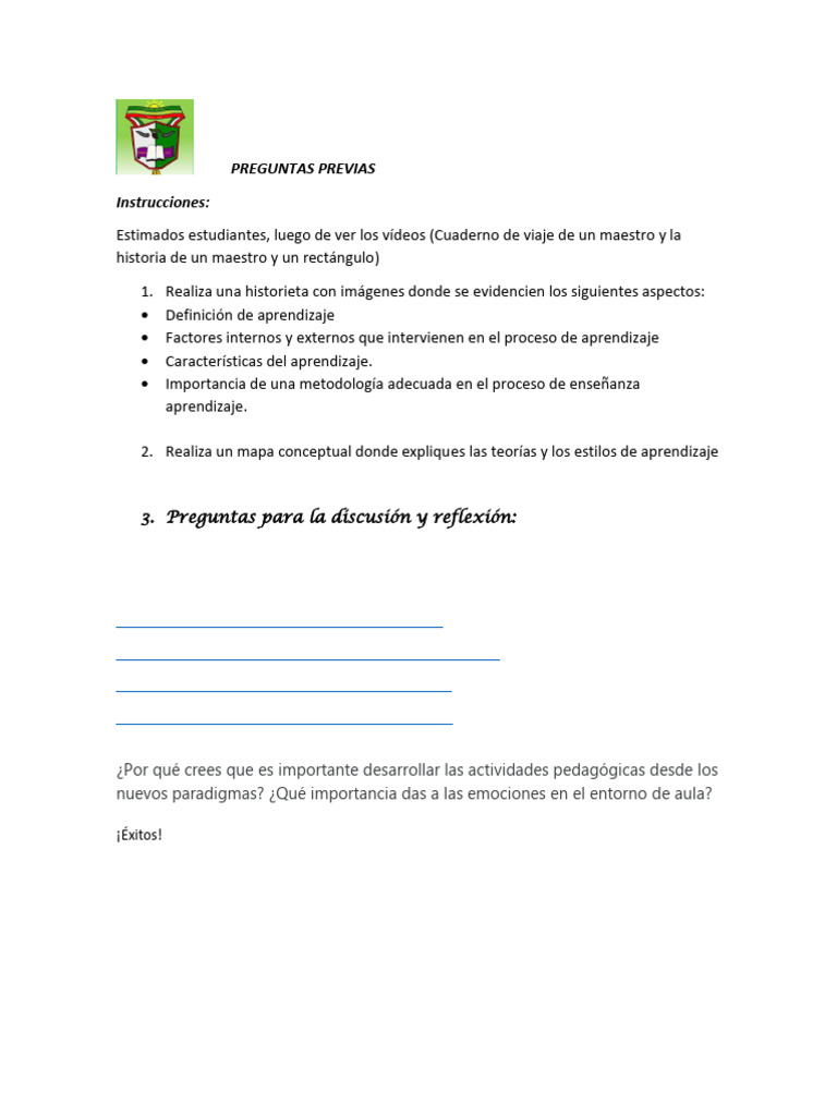 PREGUNTAS PREVIAS Psicología Del Aprendizaje PDF | PDF
