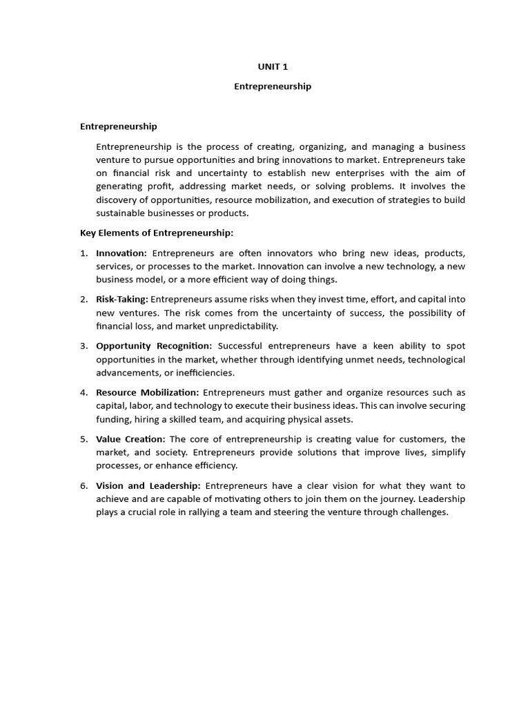 UNIT 1 Entrepreneurship | PDF | Entrepreneurship | Motivational
