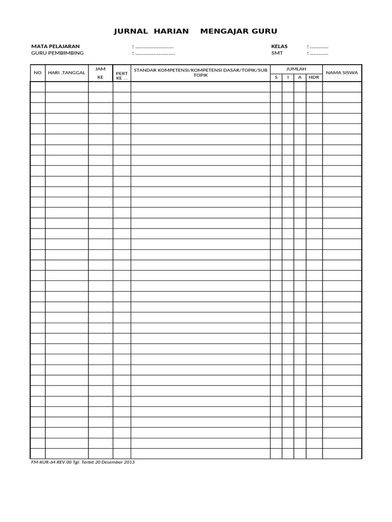 Jurnal Harian Mengajar Guru Kelas | PDF