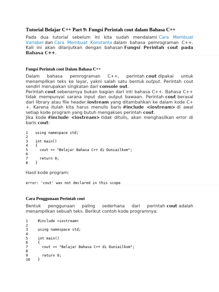Penggunaan Perintah cout di C++ | PDF