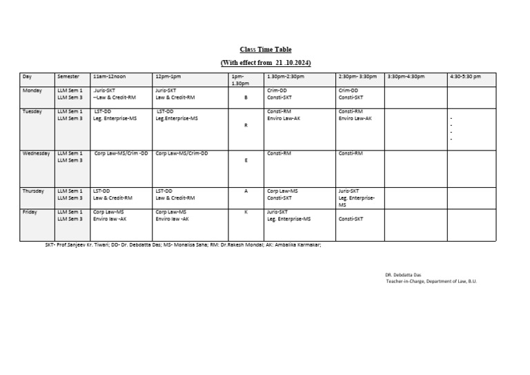 LLM Class Schedule from October 2024 | PDF