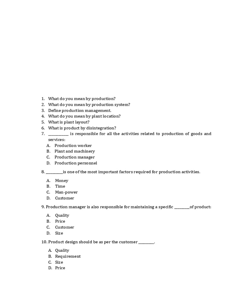 Production and Operations Management Exam 2024 | PDF