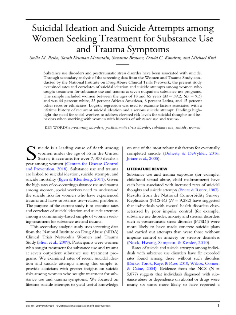 Suicidal Behavior and Trauma | PDF | Substance Abuse | Psychological Trauma