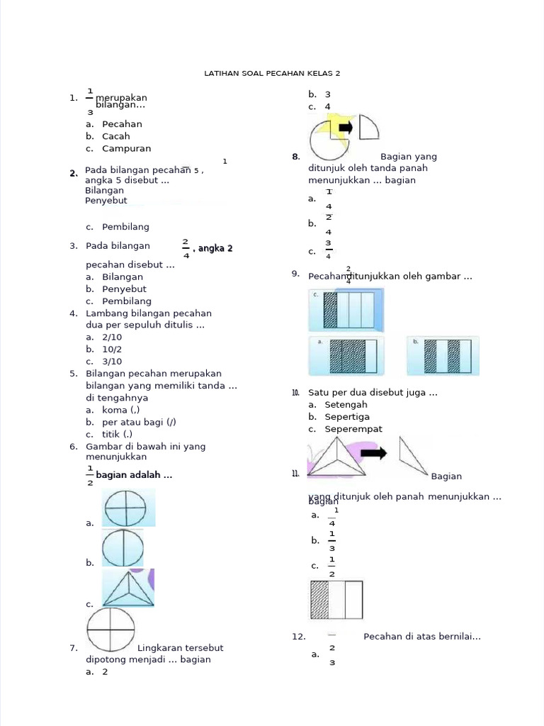 Pdf Latihan Soal Pecahan Kelas 2 Pdf