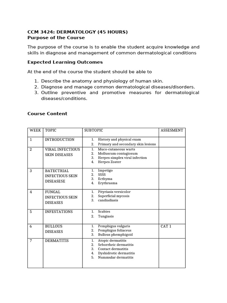 Dermatology Course Overview and Outcomes | PDF | Psoriasis | Dermatitis
