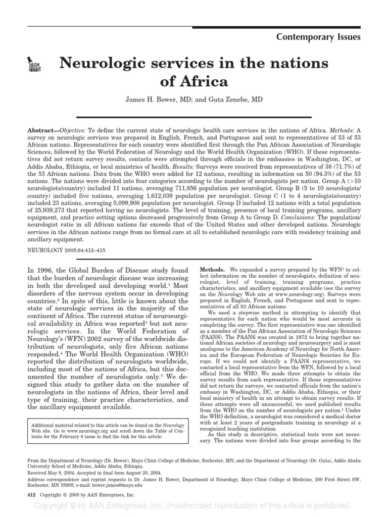 Neurologic Services in The Nations of Africa | PDF | Neurology | Health ...